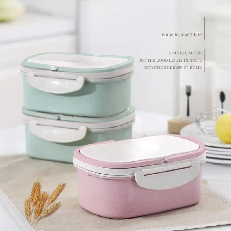 

Lunch Box Wheat Straw Cartoon Bento Box Portable Eco-friendly Food Storage Container For Kids Students School Microwavable