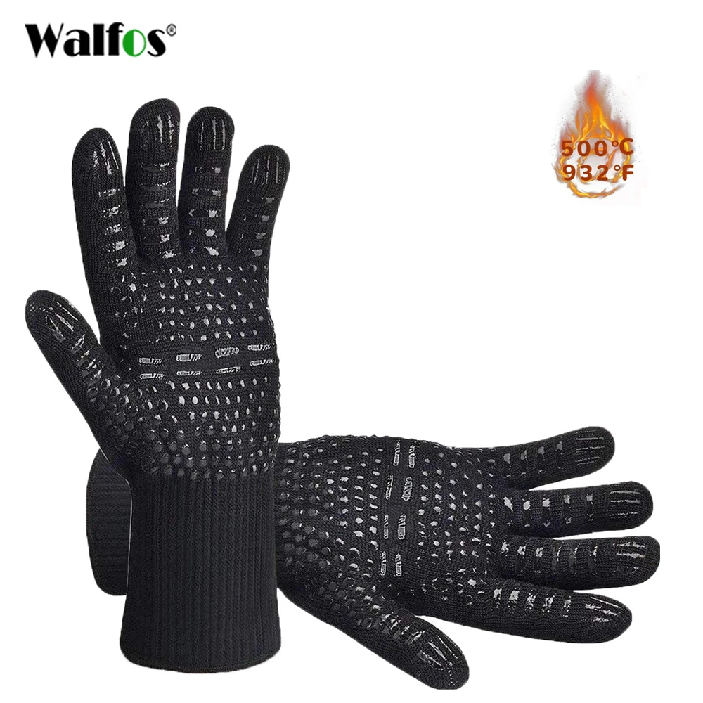 WALFOS BBQ Gloves High Temperature Oven Gloves Insulated Durable Fire Resistant BBQ Heat Insulated Microwave