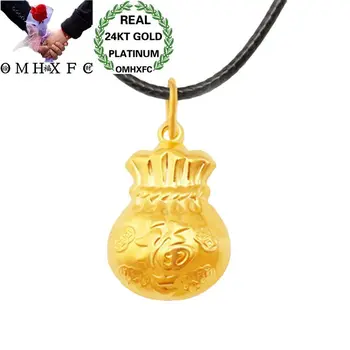 

OMHXFC Wholesale European Fashion Woman Unisex Party Birthday Wedding Gift Fortune Lucky Bag 24KT Real Gold Charm Pendant PN215