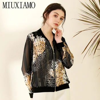 

MIUXIMAO 2020 Outerwear & Coats Jackets Womens Ladies Retro Flower Print Zipper Up Bomber Outwear Casual Coats and Jackets Women