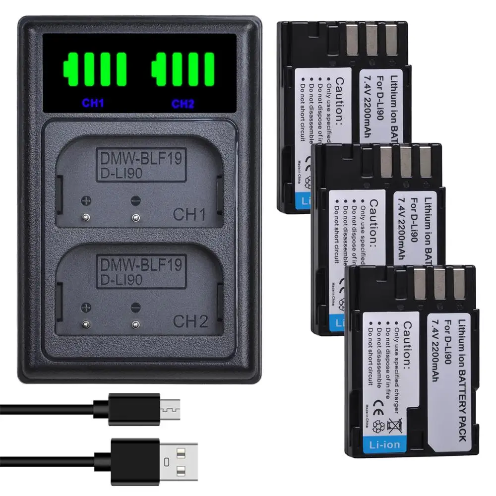 Batmax D-Li90 Dli90 2200Mah Battery + New Led Caricatore Doppio Per Pentax 645D 645Z K-01 K-1 K-3 Ii K-5 Ii K-5 Iis K-7 K01 K3