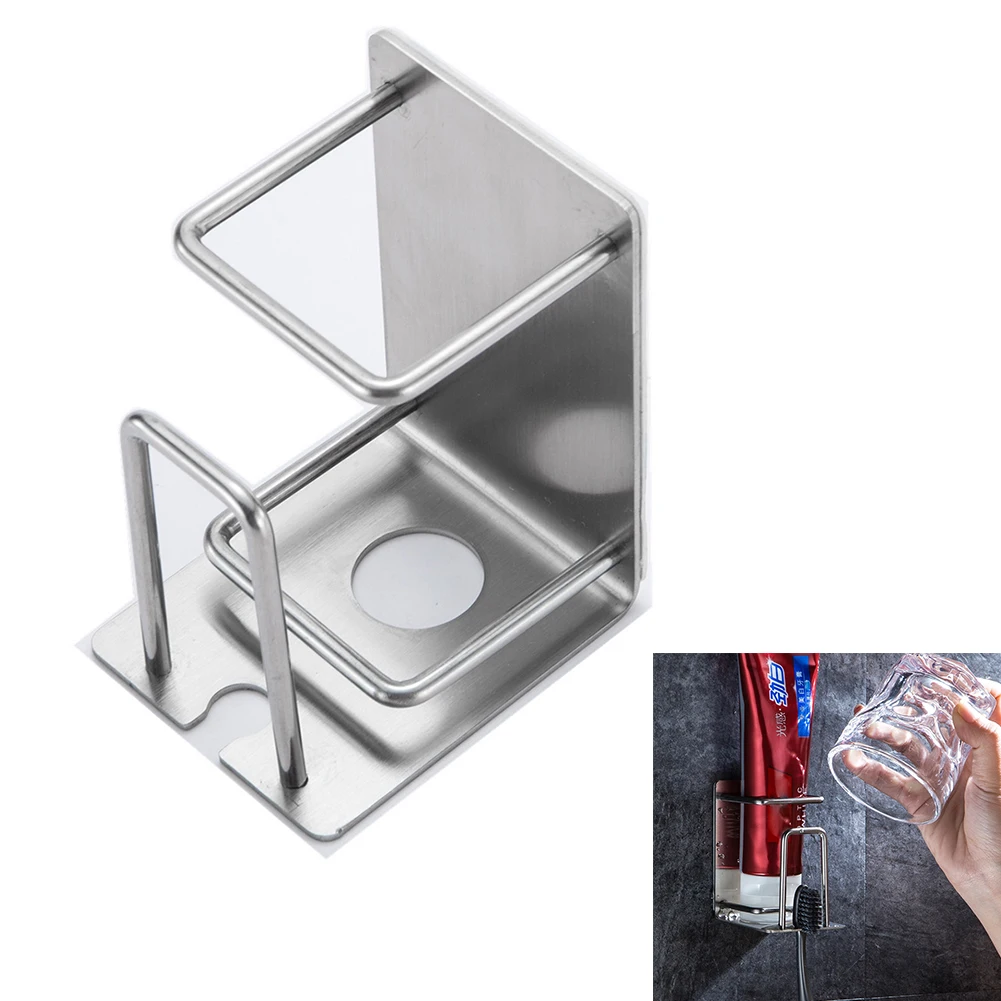 

Toothbrush Wall Mount Toothpaste Rack Stainless Steel Stand Bathroom Organizer Hanging