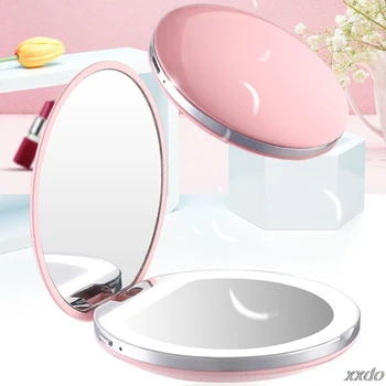 

Creative LED Lighted Mini Round Makeup Mirror 3X Magnifying Compact Travel Portable USB Rechargeable Dimmable Cosmetic Tool