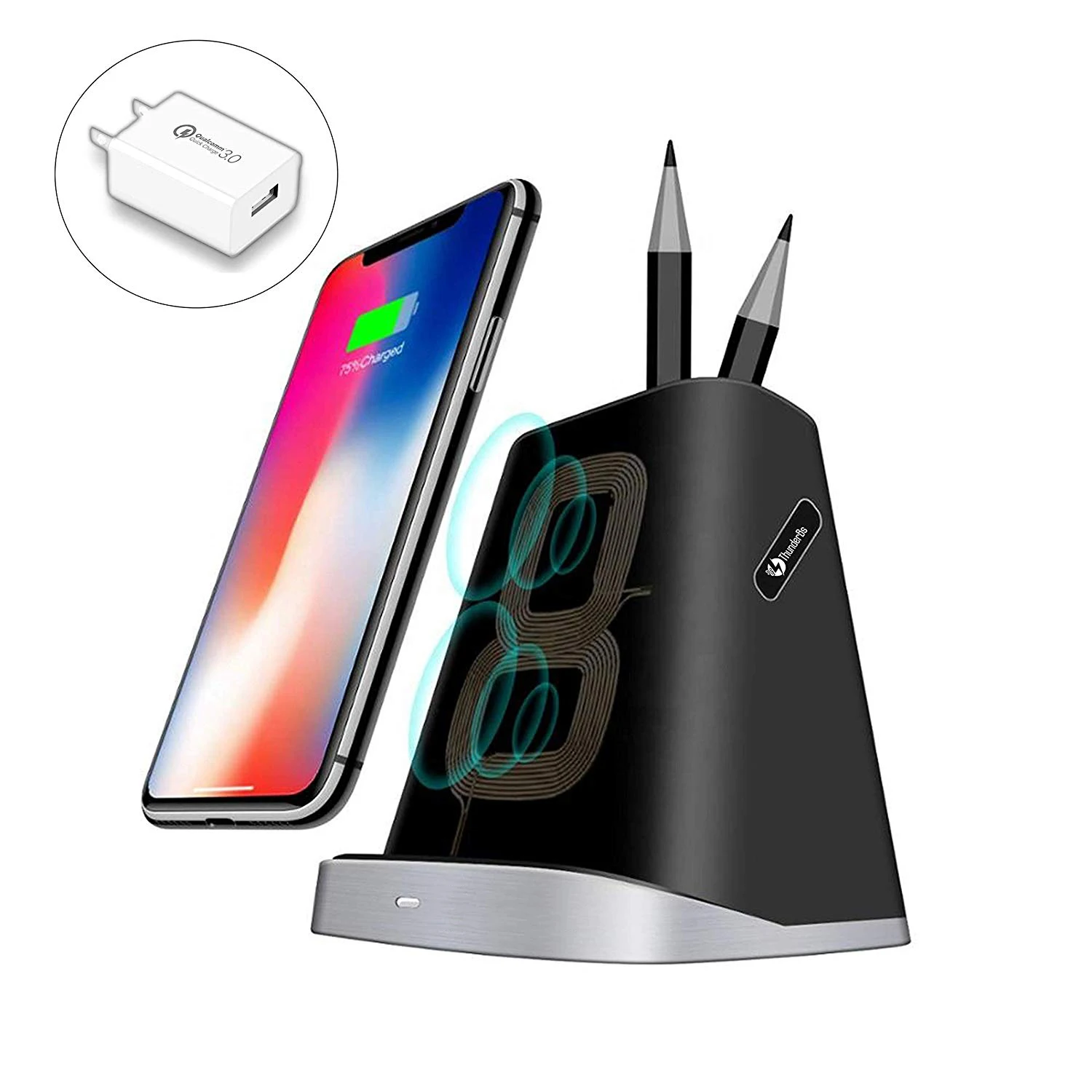  Wireless Charger For iPhone with Desk Organizer Wireless Charging Station for all QI Devices Storag