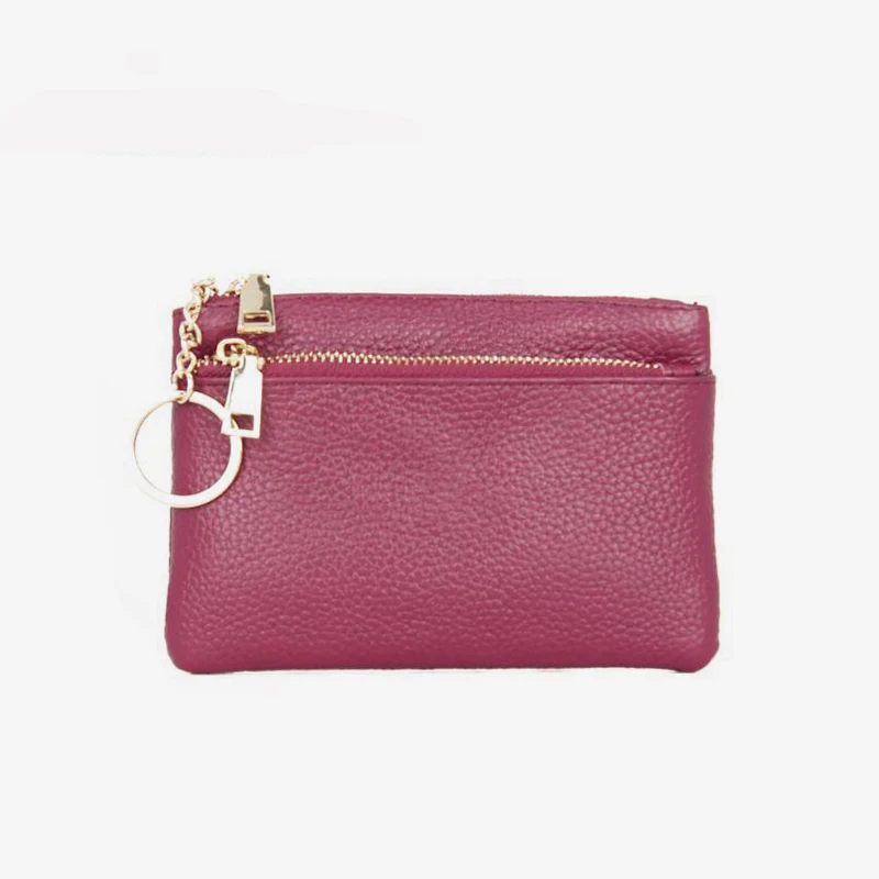 Men Women Card Coin Holder Soft PU Leather Card Holder Women Coin Purse Key Holder Zip Wallet Pouch Bag Purse - Цвет: rose purple