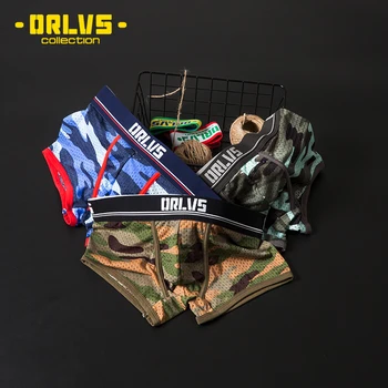 

ORLVS Men Boxer Sexy Underwear Mesh Breathable Male Pants Cueca Tanga U Convex Underpants Men Boxers Shorts Camouflage 3 Color
