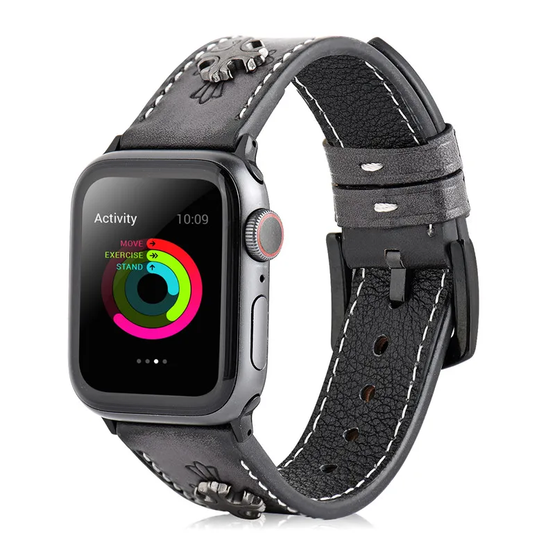 Ремешок для наручных часов для Apple Watch 4 в стиле панк кожаный петля замена Браслет 44/40/42/38 мм, аксессуары для наручных часов iwatch 3/2/1