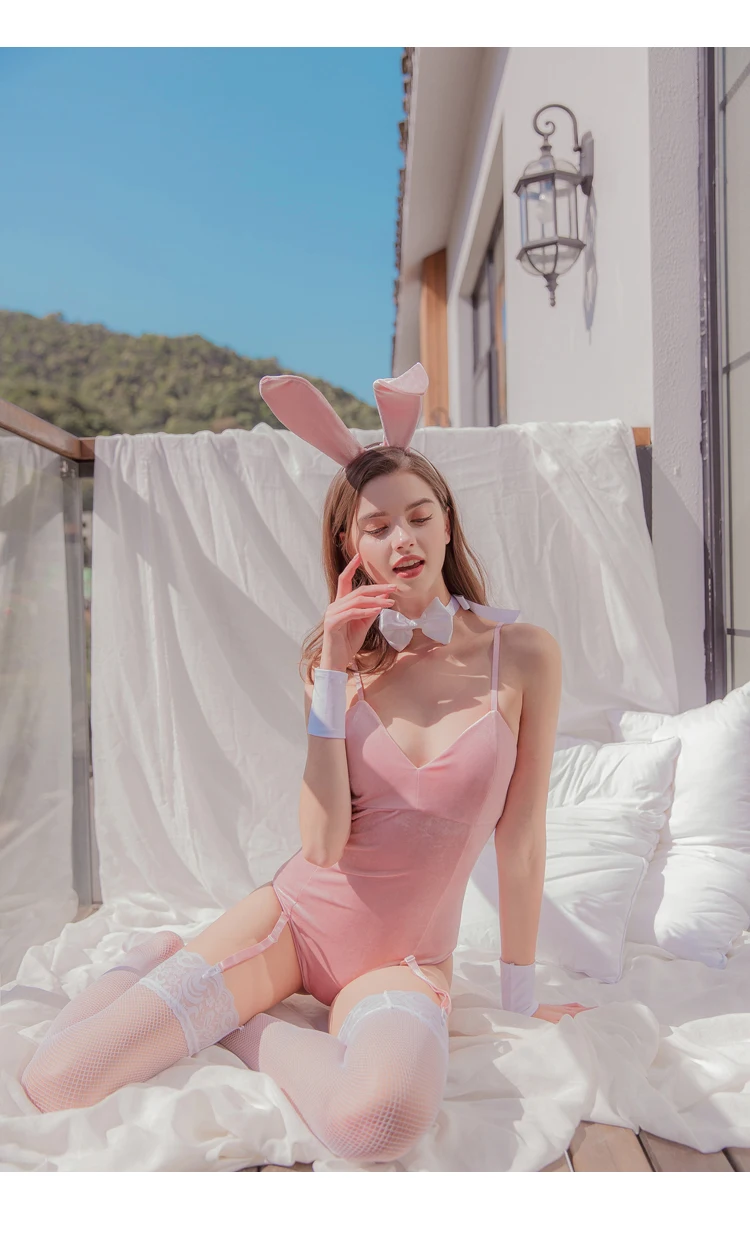 Бархатный розовый кролик сексуальное женское белье Цельный купальник униформа искушение кролик ночной клуб девушка косплей костюмы для женщин