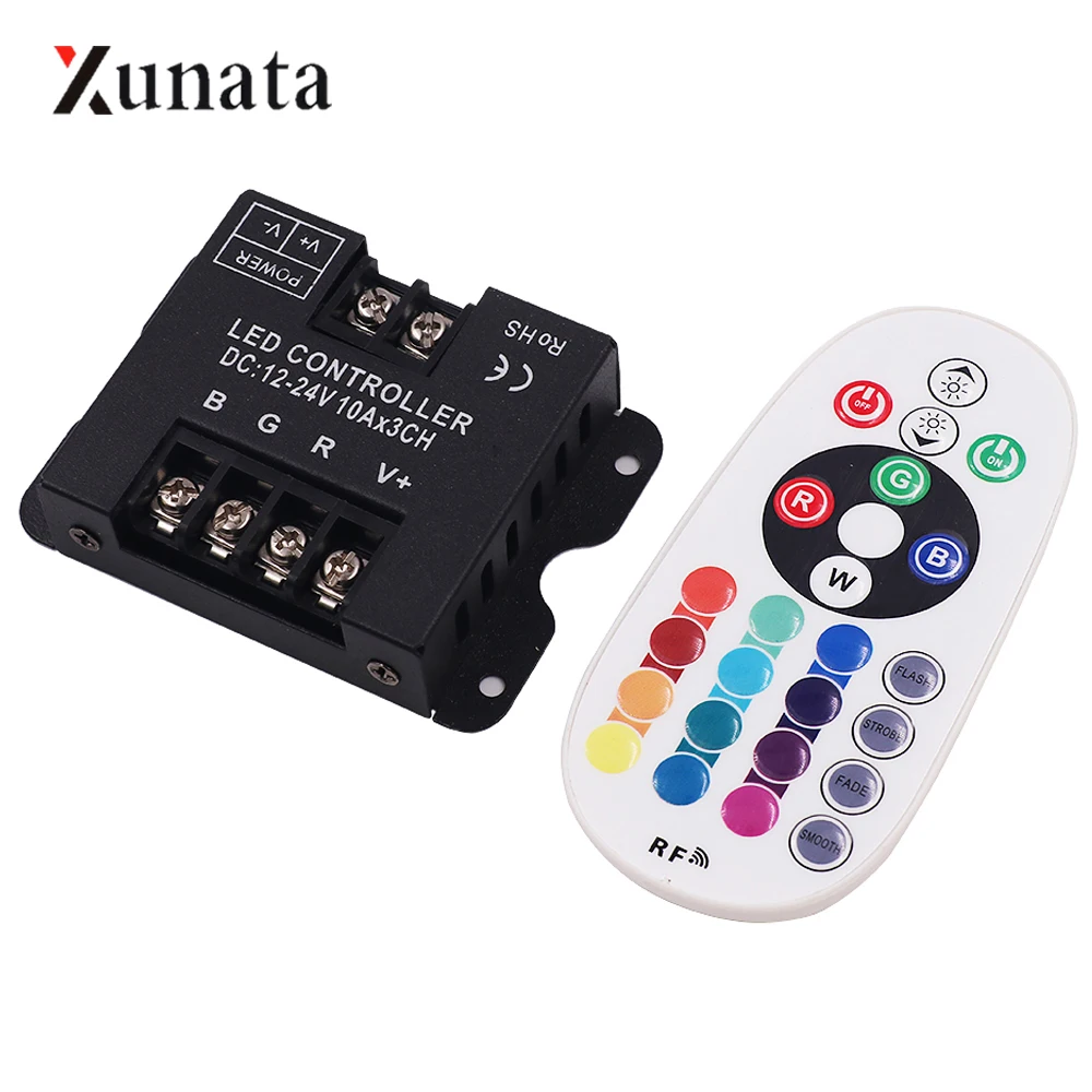 

DC12-24V LED RGB Controller with 24Key RF Remote Control 30A 10Ax3CH Wireless RGB Controller for LED Strip Ligth or Modules