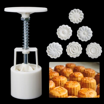

Moon Cake Mould Mold with 6Pcs Stamps Round Flower Pastry Mooncake Hand DIY Tool