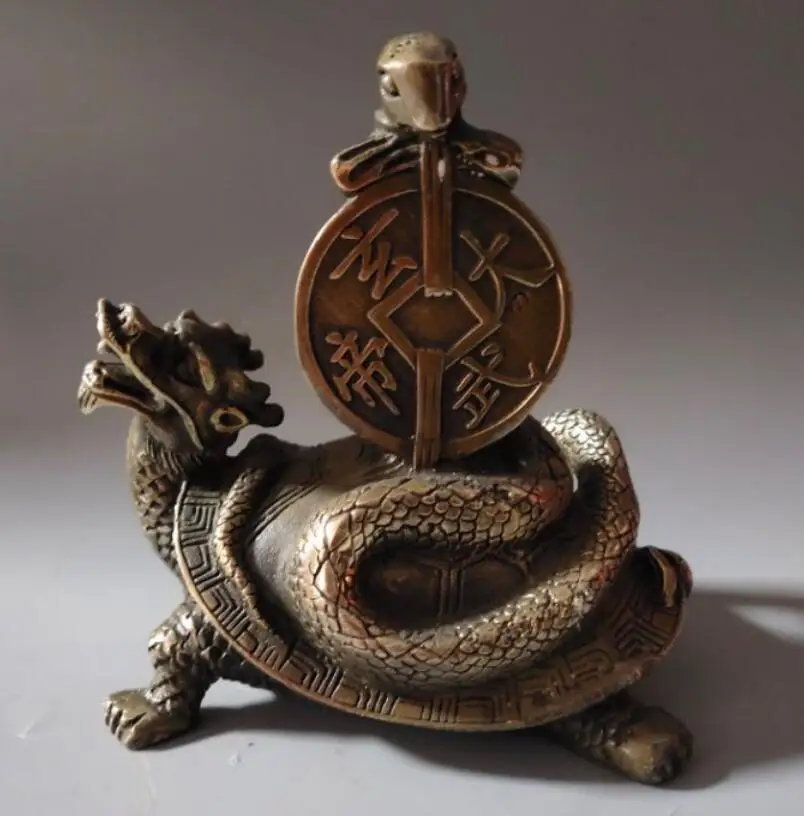 

China brass dragon turtle snake crafts statue