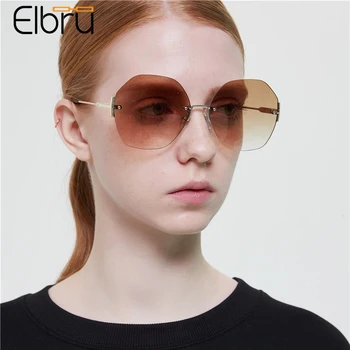 

Elbru Rimless Round Retro Sunglasses With Diamond Shape New Personality Sungshades Fashion Clear Colorful Lens Spectacles Unisex