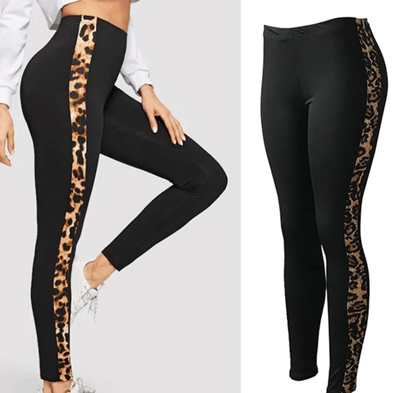 2020 Summer HOT Women's Leggings Leopard Side Striped Skinny Stretchy Ankle Length Running Cycling Spots Lenggings | Женская одежда