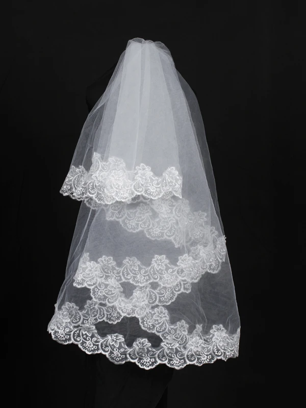 

One Tier 74.8'' Wedding Bridal Veil W/ Lace Applique Edge Fancy Ornaments