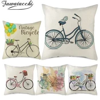 

Fuwatacchi Linen Pillow Cases Cartoon Bike Photo Cushion Cover Flower Pattern Pillow Covers for Home Sofa Decorative Funda Cojin