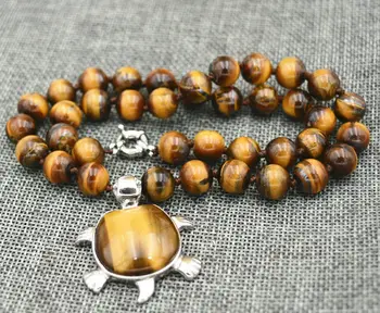 

Beautiful 10mm African Roar Tiger's Eye Turtle Pendant Necklace 18 "