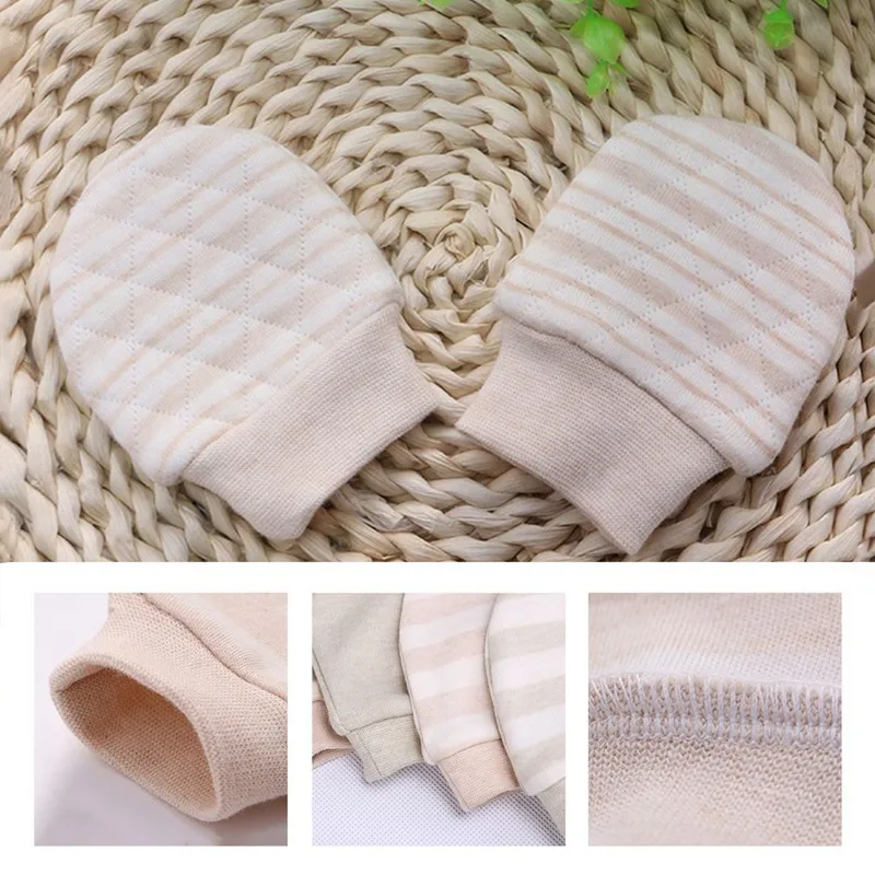 

Newborn Baby Pure Cotton Protective Gloves Winter Warm Baby Infant Anti-scratch Striped Gloves Kids Care Supplies Mittens