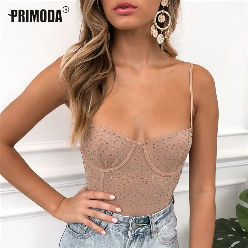 

Transparent Mesh Bodysuits Women Rhinestone Perspective Sexy Rompers Nude Bodysuit Strapless Bodysuit Overalls Sleepwear PR210M