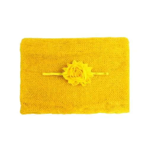 Ginger Yellow Однотонное кружевное растягивающееся одеяло с цветочным рисунком для новорожденных; повязка на голову; Комплект для фотосессии; полотенце; реквизит для детской фотосессии - Цвет: Ginger Yellow