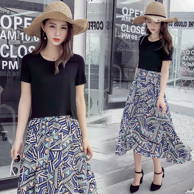 

Summer Chiffon Dress Long Skirts Women's Bohemian Two-Piece Set Hainan Sanya Beach Skirt Thailand Seaside Holiday Skirt