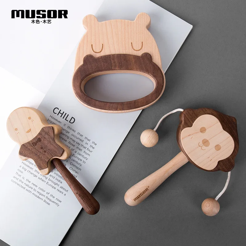 

DIY Walnut Elm Hippo Rattle Crafts Decoration Molars Biting Bites Baby Teething Toys gingerbread Man