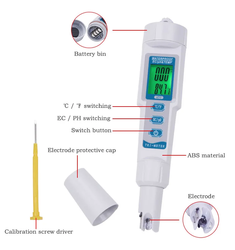 Yieryi Профессиональный EC/PH& TEMP 3 в 1 PH монитор Цифровой тестер качества воды Ручка Тип ацидометр напиток качество воды анализатор