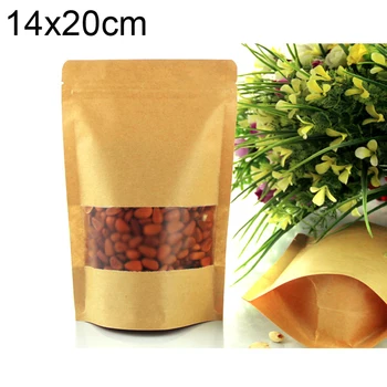 

Standup kraft paper bag with matt window and zipper for food, paper ziplock bag 14x20x4cm 100pcs/lot
