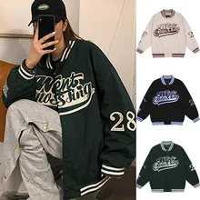 

2021merican Retro Bomber Jacket Letter Embroidery Autumn Men Women Street Loose Wild Baseball Uniform Jacket Couple Y2k Top