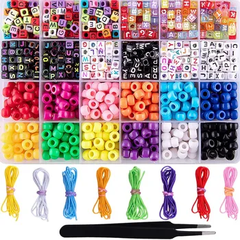 

1000 Pieces Bracelet Making Beads ABC Beads Pony Beads Letter Alphabet Beads with 8 Rolls Colorful Elastic Bracelet String for J