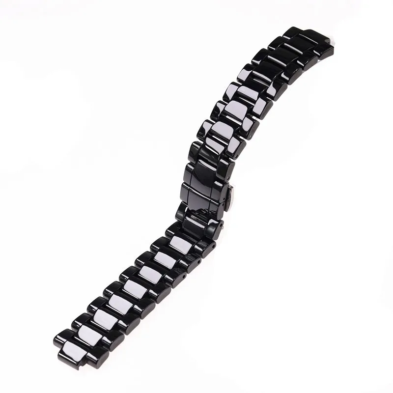 Elegant Black and White Ceramic Watch Strap, 20mm/23mm,