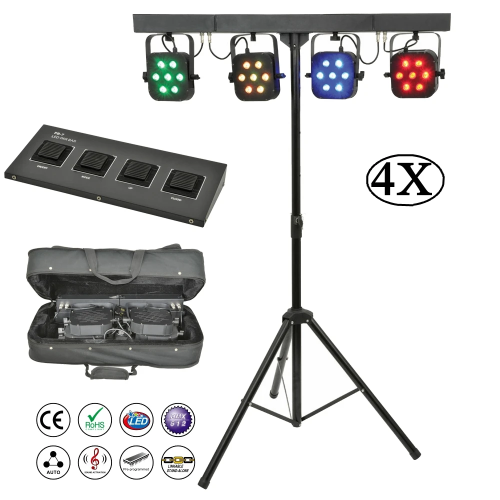 

4Pcs/Lot Led Par Kit 7x10W RGBW 4IN1 LED Full Color Led Slim Flat Par Lights With Light Stand Each Lamp Can Be Individually
