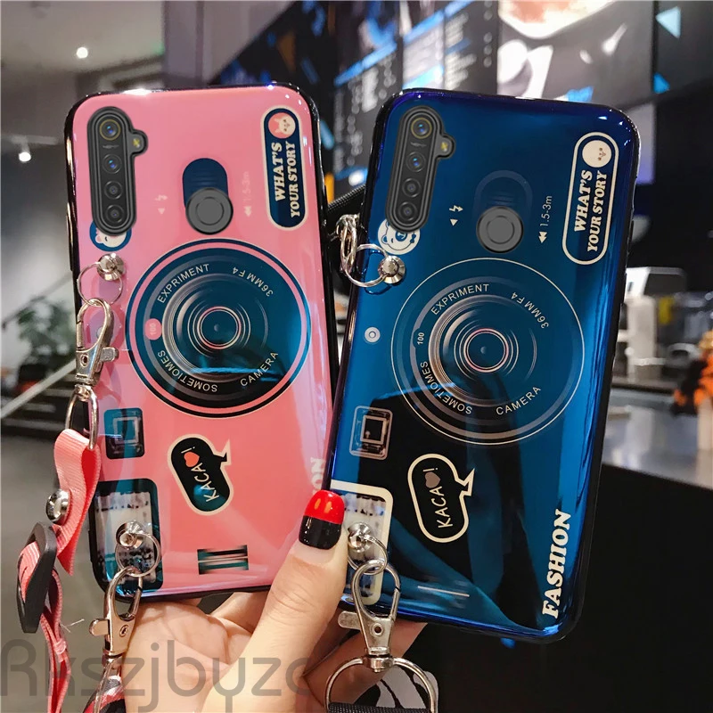For OPPO Realme C3 6 5 3 2 Pro 1 C1 Retro Camera Soft Silicone TPU Phone Back Cover A31 A91 2020 Case With Lanyard |