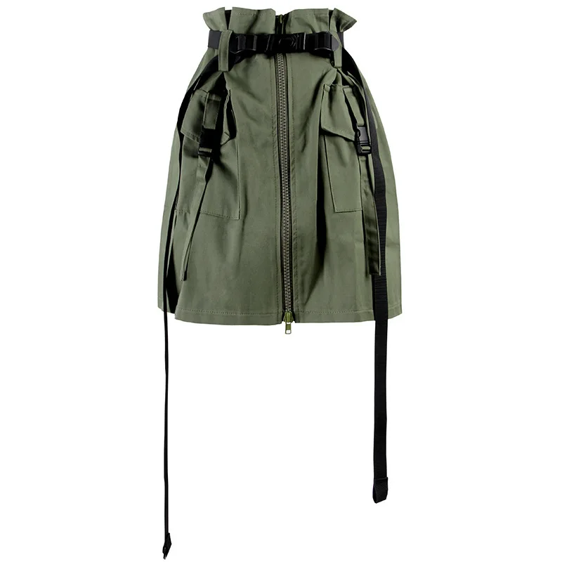 Army green TVVOVVIN, юбка средней длины, женская, трапециевидная, Студенческая, с карманами, на молнии, армейская зеленая, длина до колена, короткая юбка L041 - Цвет: Army green