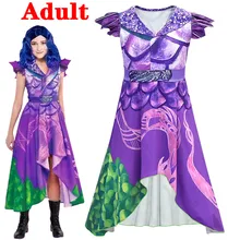 Взрослые женщины потомки 3 Косплей фиолетовое платье костюм 3D печатных женский костюм на Хеллоуин вечерние маскарадное платье