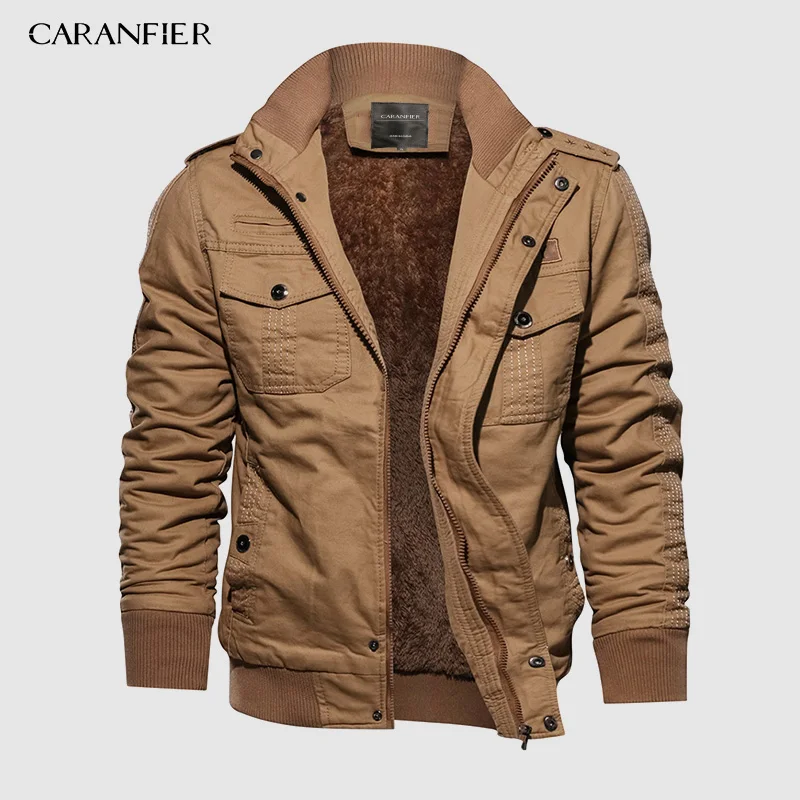 CARANFIER американский размер Зимние флисовые куртки для мужчин s куртка с длинным рукавом стоячий воротник Военная Повседневная Мужская Готическая куртка мода плюс размер