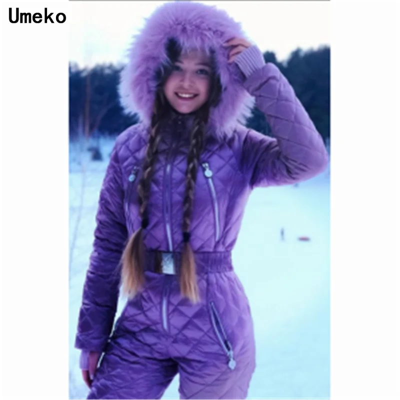Зимние комбинезоны Umeko с капюшоном парка элегантные теплые лыжные костюмы
