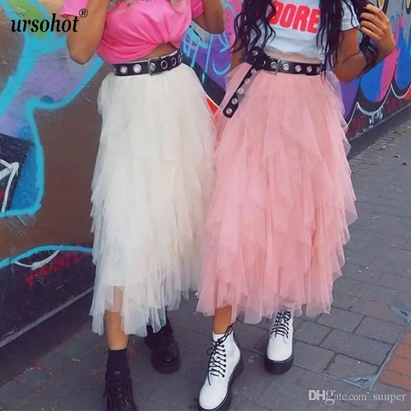 Boho тюлевые юбки макси для женщин 2020 Лето Высокая талия сетка размера плюс Jupe Femme