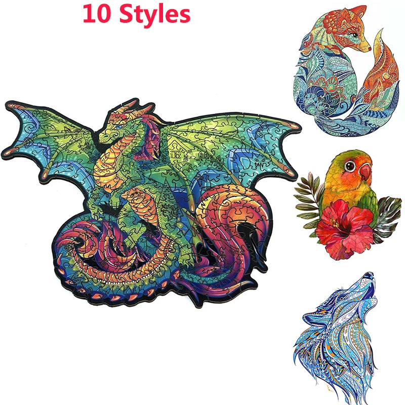 10 Style DIY Wooden Puzzle Unique Shape Pieces Animal Gift Animal Shaped Christmas Gift Wooden Jigsaw Puzzle for Adults and Kids