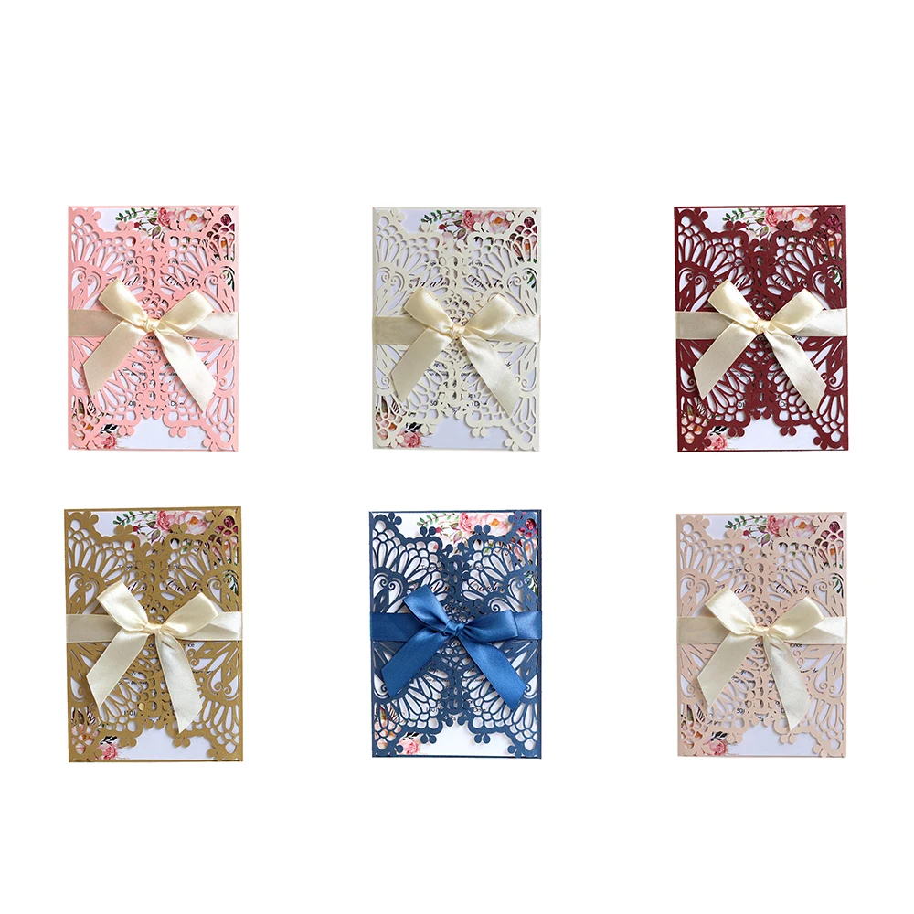  10pcs Laser Hollow Tri-Fold Wedding Invitation Decoration Card Cover Banquet Business Invitation En - 4000515217066