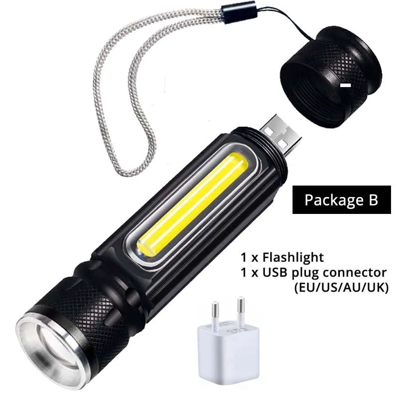 USB Перезаряжаемый светодиодный светильник-вспышка, велосипедный светильник, боковой светильник, дизайн+ задний магнит, многофункциональный масштабируемый фонарь для кемпинга - Испускаемый цвет: Package B