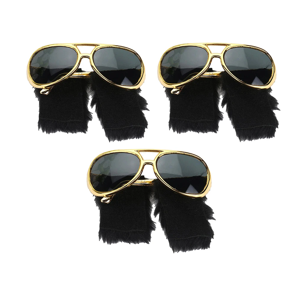 Pack of 3 Novelty Gold Sunglasses Funny Beard Glasses 70s 80s Disco Fancy Dress