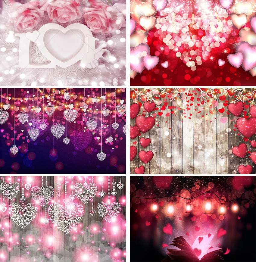 

Romantic Heart Shaped Light Spots Wood Board Background Photography Wedding Valentines Day Photography Backdrop for Photo Studio