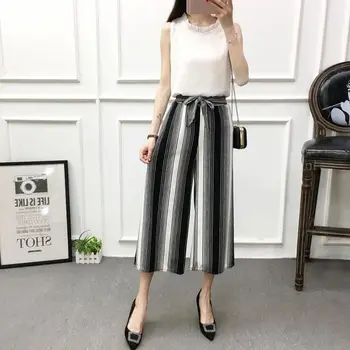 

2019 Women Striped Wide Leg High Waist Summer Pants Loose Trousers. From M&S