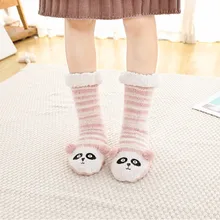 Милые женские бархатные носки-тапочки с мультяшным рисунком Мягкие плотные теплые носки для сна теплые пушистый напольный носки на осень и зиму