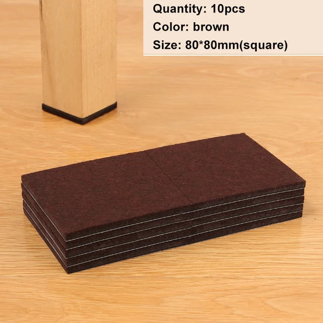 Felt Pads Furniture Feet Protector 5mm Square Table Chair Leg Stickers Cover Mats Wood Floor Protectors Bottom Anti-Slip Pads 80-80mm 10pcs