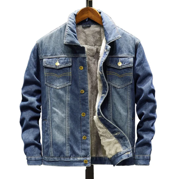 Kot Ceket Chamarras Para Hombre, новинка, Мужская Повседневная зимняя куртка из денима синего цвета с каймой и вельветом