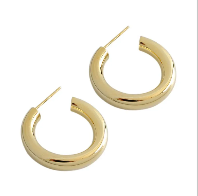 Серьги из чистого серебра 925 лаконичные С-образные серьги-кольца круг цвет золотой простые корейские модные серьги ювелирные изделия ea396