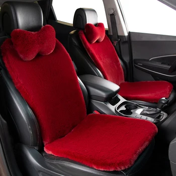

KAWOSEN Faux Rabbit Fur Car Seat Cover Universal Artificial Plush Car Seat Cushion Winter Warm Auto Red Seat Covers FFSC04