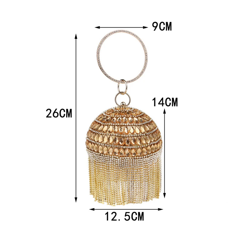 Ball Diamond Tassel Women Party Metal Crystal Clutches Evening Wedding Bag Bridal Shoulder Handbag Wristlets Clutch women handbag