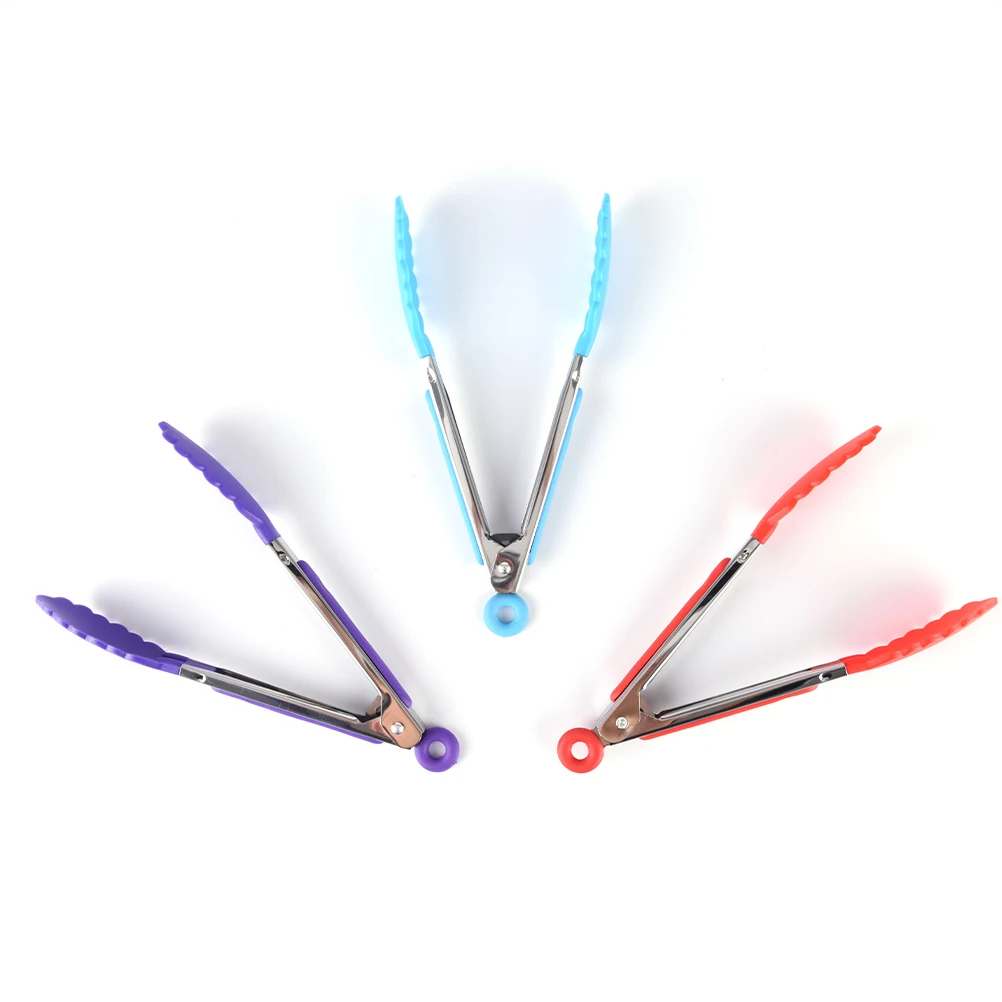

Silicone Food Clip Serving BBQ Meat Tongs Easy Salad Food Buffet Clip Steel Handle Outdoor Picnic BBQ Kitchen Tool